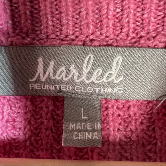 Marled pink mock neck cable knit puff sleeve sweaters size large L B148 - Picture 2 of 4